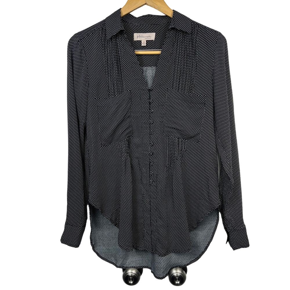 Philosophy Republic Button Up Tie Front Black/White Polka Dot Blouse Size XS